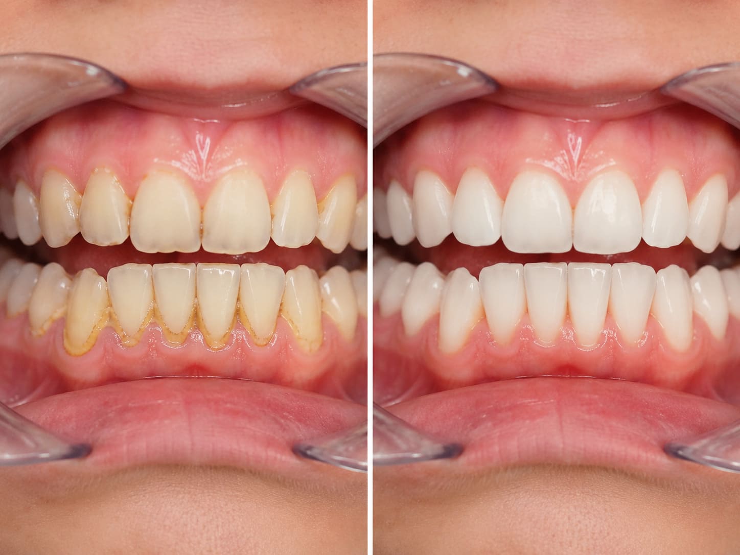 Antes y después de una limpieza dental profesional en Dental Correct